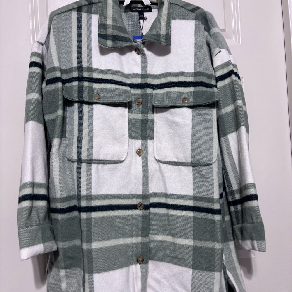 Banana Republic Green and White Plaid Utility Jacket